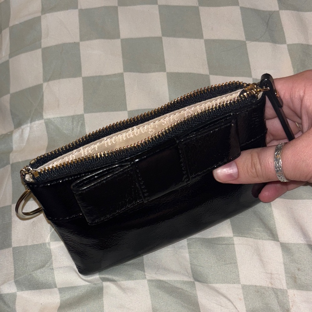 Kate Spade Glossy Black Leather Wristlet with Gold Ring — Storybook Lining - Picture 6 of 16